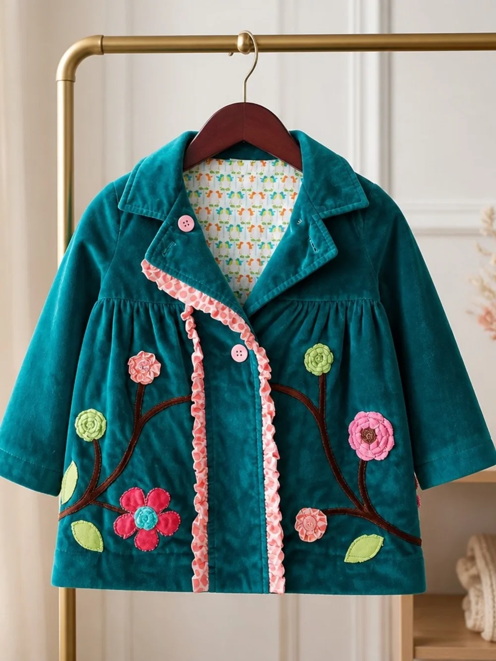 Sam & Sidney Girls 4T Teal Applique Birds & Floral Boutique Jacket/Coat